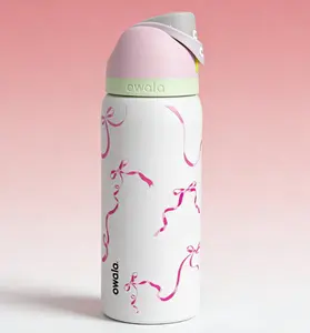 Owala Coquette Pink Bow Insulated Water Bottle | 32oz Leak-Proof l Tumbler with One-Touch Lock Lid, Cute Girly Design for School, Gym & Travel Stainless steel insulated cup Keeps Drinks Cold 24H Drinkware Drinkware Flasks Bottled Mug Portable Mug
