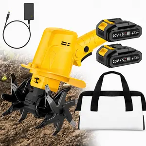 20V Lithium Battery Wireless Electric Soil Loosener, Miniature Household Tillage Machine, Dual-Battery Quick-Charging Garden Cultivator and Weeding Tool, Handheld Portable Rotary Tiller with Storage Bag