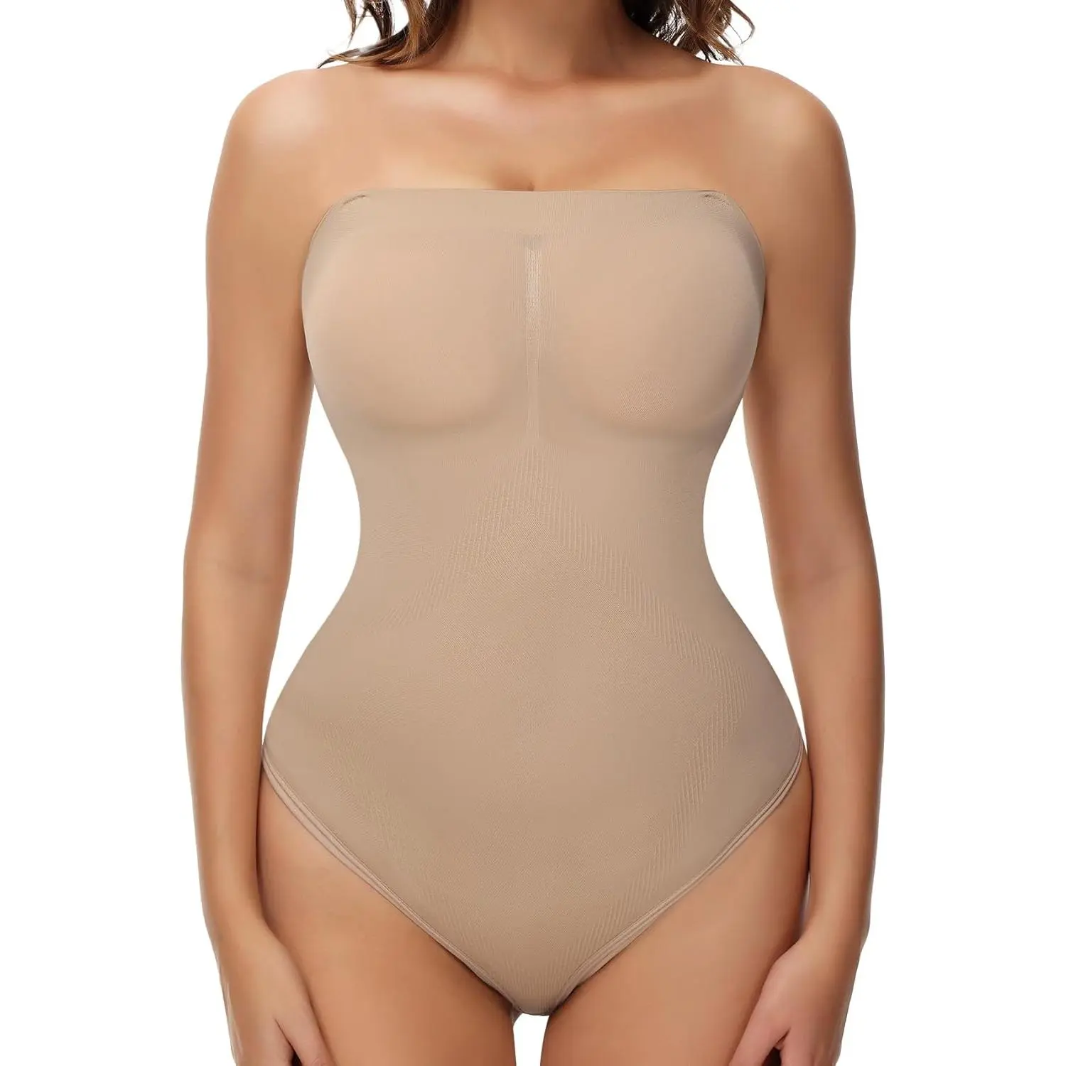 Women's Seamless Fabric Strapless Triangle Neck Shapewear Bodysuit - Tummy Control, Removable Straps, Summer Tube Top