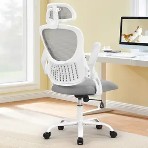 Mesh Ergonomic Office Chair with Flip-Up Arms, Adjustable Headrests, and Lumbar Support for Home Office Comfort