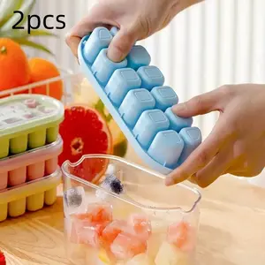 Silicone Ice Cube Tray with Lid, Ice Cubes Maker, 2 Counts Large Capacity Food-grade Ice Mold for Freezer, Easy Release Flexible Ice Cube Storage Container