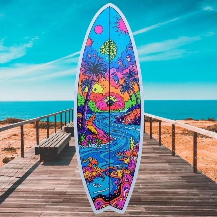 Die-Cut Psychedelic Surfboard Sticker, Trippy Tropical Beach Themed Vinyl Sticker for DIY Scrapbooking & Stamping, Die-Cut Stickers