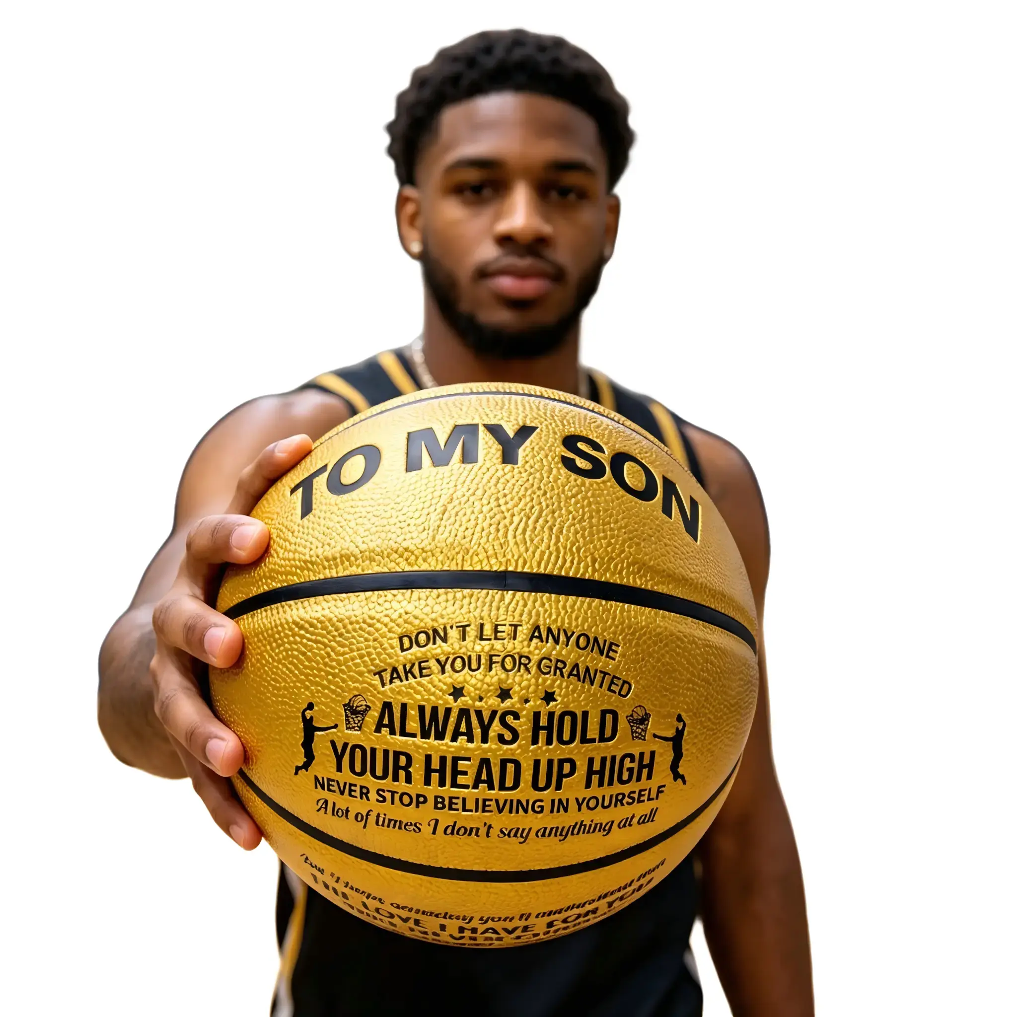 Synthetic Silent Basketball with Exclusive Golden Motivational Engravings for Sons & Children, Wear-resistant, Anti-slip, Top Parent-child Gift for Basketball Hoop Games, Basketballs