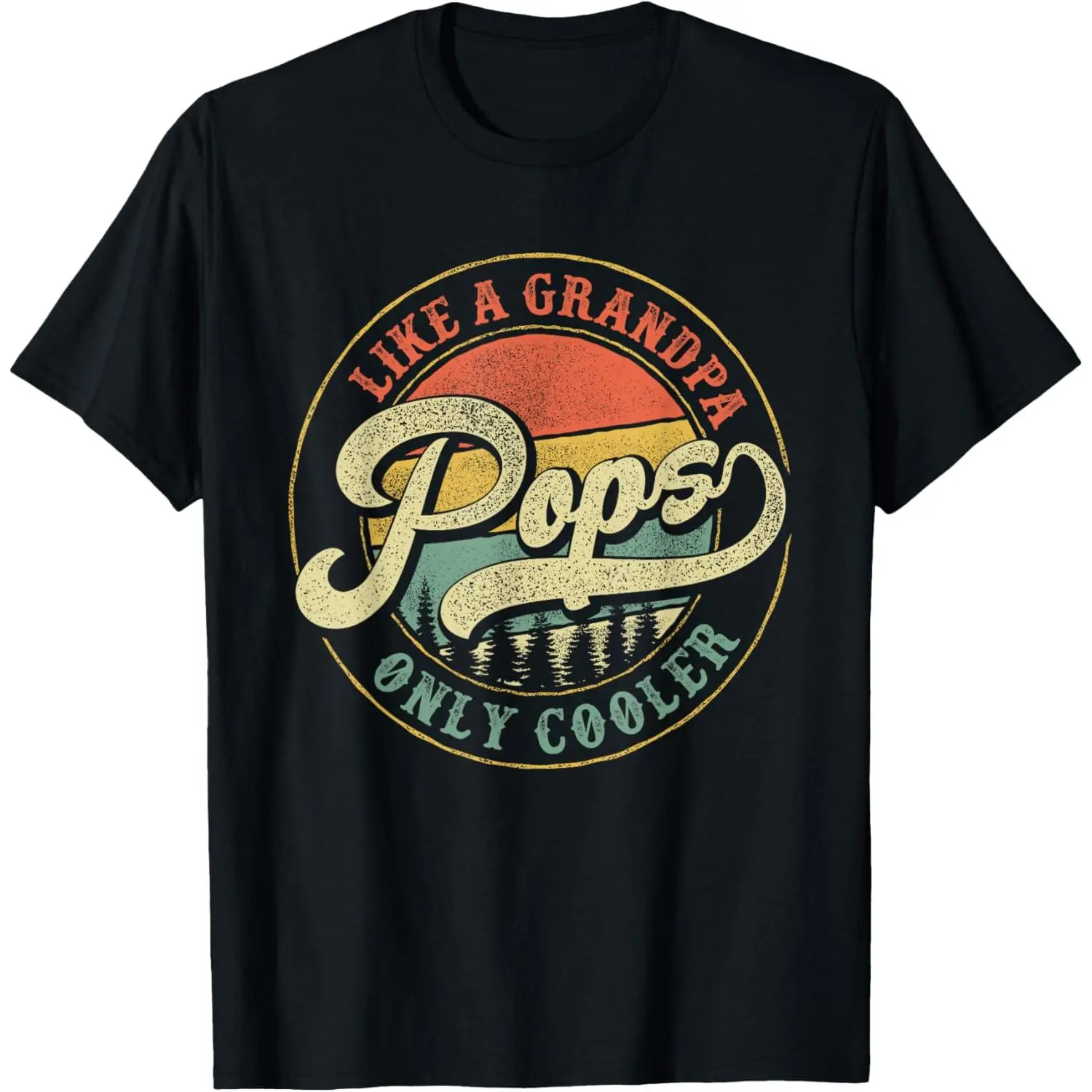 Pops Like a Grandpa Only Cooler Retro Gift Pops Dad Grandpa T-Shirt Pure Cotton Graphic Tees Menswear Top: Gifts for Men & Women