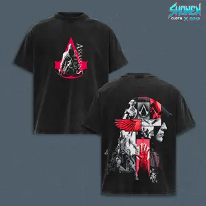 Assassin's Creed Ezio Auditore Graphic Tee - Vintage Acid Wash Heavyweight T-Shirt, Brotherhood Gaming Streetwear Shirt, Boxy Fit Unisex Tee, Gamer Merch Clothing, Graphic Top Gift For Gamers