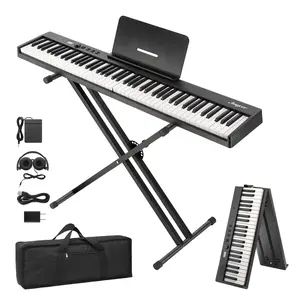 【GARVEE】Folding Full Size 88-Key Semi-Weighted Electric Piano Keyboard with Sustain Pedal, Headphones, Handbag, Bluetooth, USB MIDI - Portable Digital Piano for Beginners and Music Enthusiasts