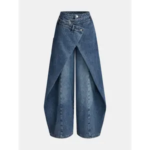 Cross-Front Wide-Leg Jeans