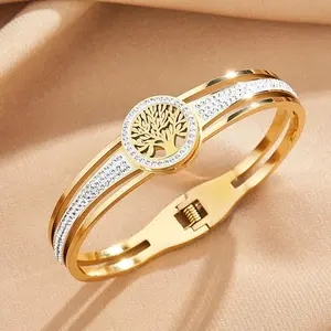 Tree of Life Bracelet Made of Titanium Steel, Stainless Steel, and Vacuum Electroplated