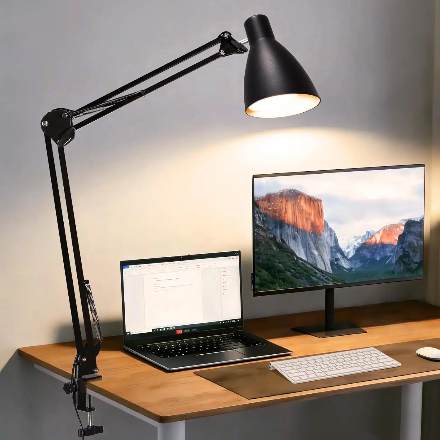 Led Desk Lamp for  Office - Adjustable Gooseneck Table Stand with Clamp 5 Color Modes and 10 Brightness for Architect Puzzle Light Reading Craft  Work Study Sewing(Black)