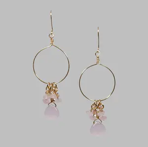 Pink Chalcedony and Jade Cluster Hoop Earrings