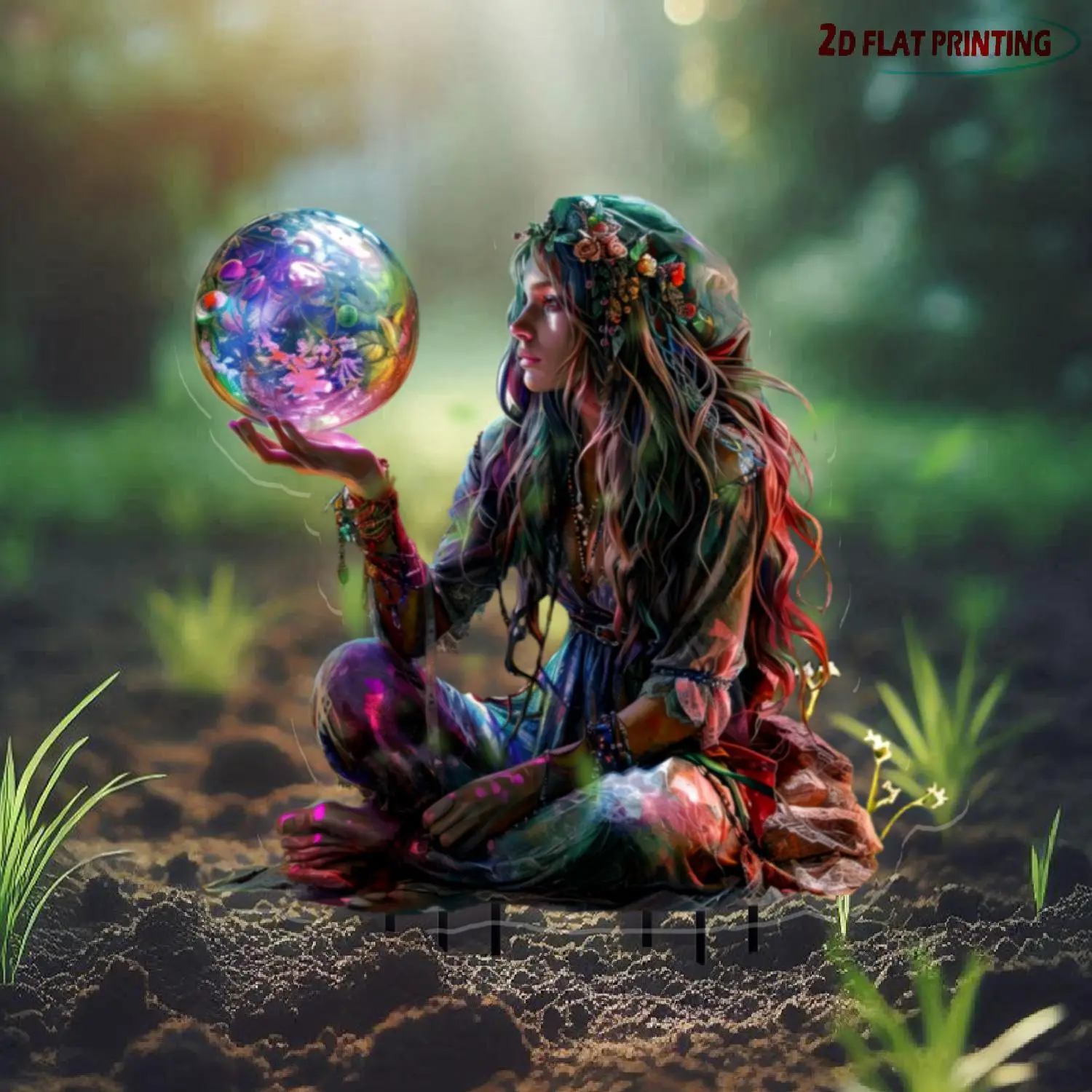 Mystical Fairy Theme Sitting on Grass with Crystal Ball Design Garden Decoration, Outdoor Art Ornament, Garden Decor Supplies for Outdoor Yard Lawn, G