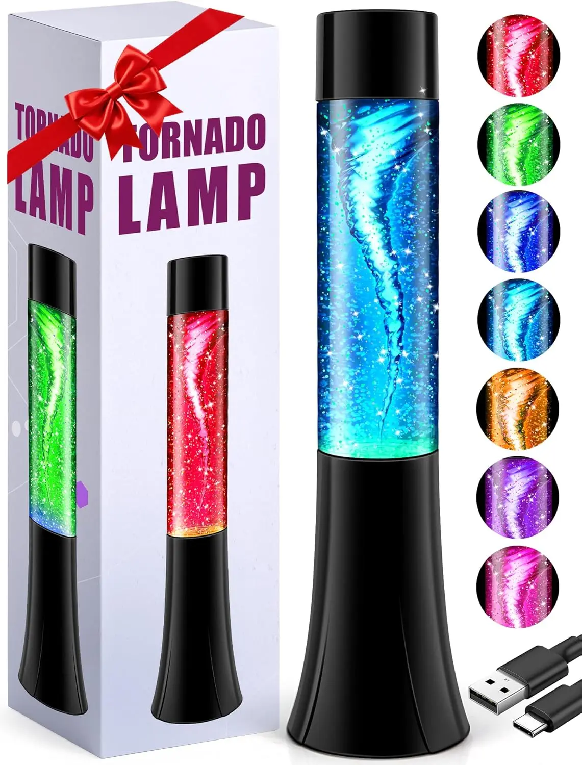 Glitter Tornado Liquid Motion Lamp - Indoor Night Light for Home Bedroom Decor, Teenage Boy Gifts, Christmas Gift Ideas for Kids Teens Adults Men, Boy Gift Ideas