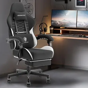 Dowinx Fabric Gaming Chair with Pocket Spring Cushion, Ergonomic Computer Chair with Footrest, Cloth Gamer Chair with Massage Lumbar Support and Headrest