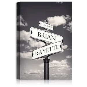 Street Sign Black and White Canvas Prints Gift Your Names ,the Date and romantic verses or write your own message Gift for Anniversary,Valentine's day,Wedding.