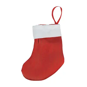6" Small Christmas Red Satin Stockings with White Trim - 12 Pc.