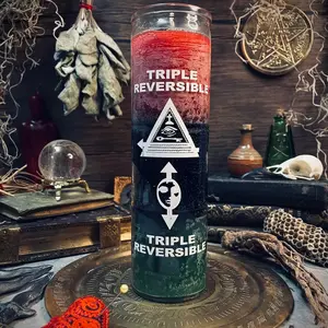 Triple Reversible Candle - Red Black Green 2.5 x 8.125 7-Day Burn Time for Spiritual Warfare & Positive Energy Release - Light