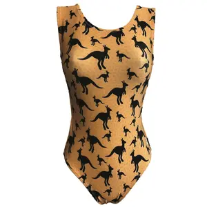 Jumping Joey Leotard - Mustard Yellow Kangaroo Print Gymnastics Leo