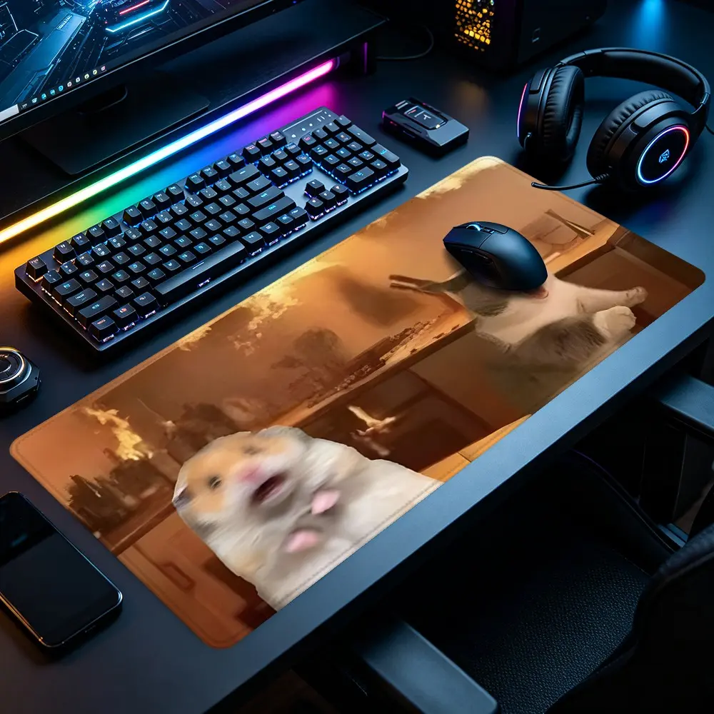 1pc Viral Hamster & Cat Meme Funny Large Gaming Mouse Pad, Extended XXL Desk Mat with Stitched Edge & Non-Slip Rubber Base, Ideal for Gamers, Meme Fans and Pet Lovers, Perfect for Gaming Rooms, Home Offices & Bedroom Desks