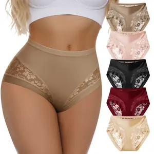 QUASTI 5PCS Mid Waisted Spliced Sexy Lace Women's Panties, Skin-Friendly Soft Invisible Comfortable Lightweight Sweet Underwear, Soft Fashionable Elegant Confidence Underwear, S-XXL