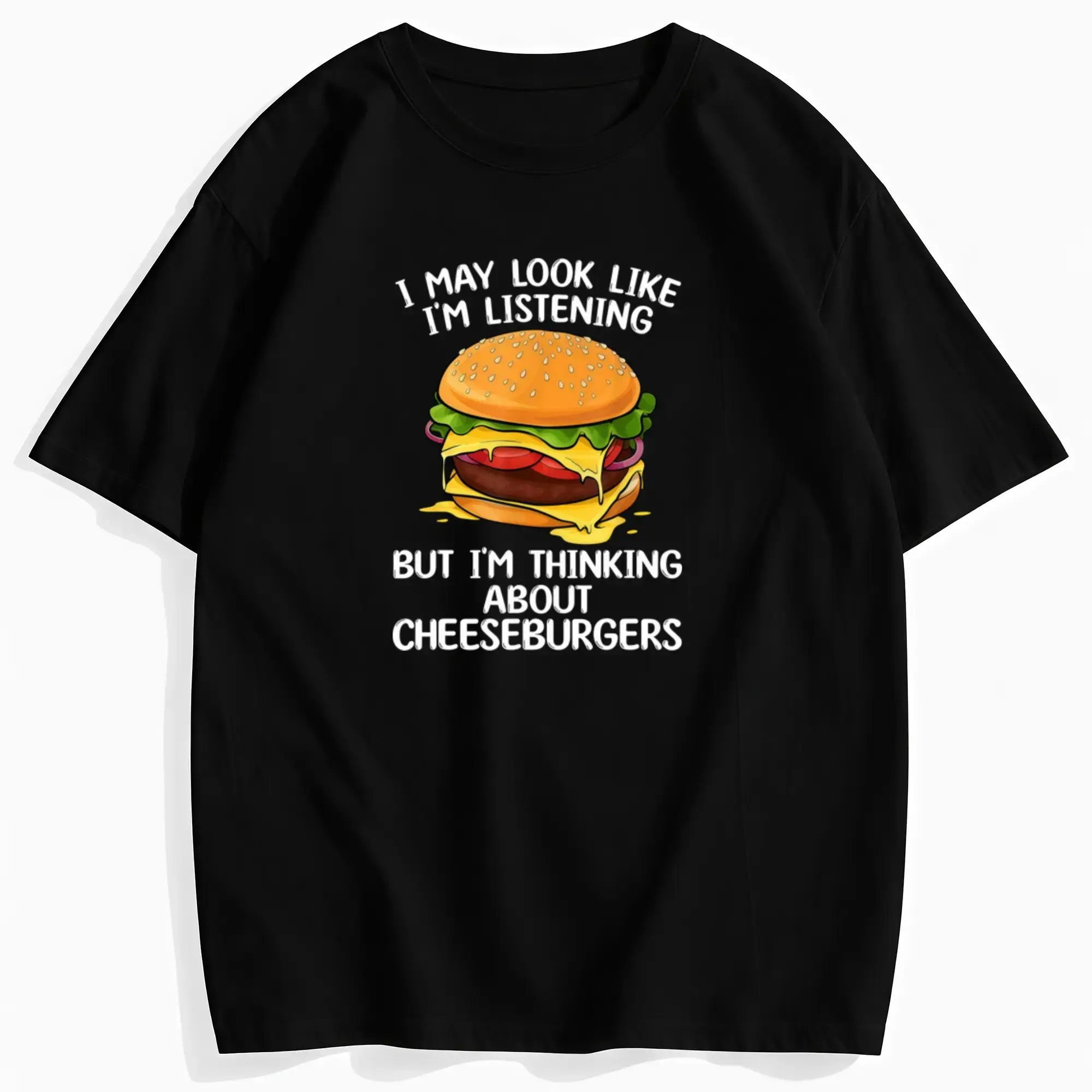 Men's Cheeseburger Print T-Shirt, Burger Lover Art Casual Wear, Machine Washable Top for Burger Enthusiasts