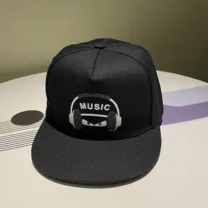 Hip-hop cap, street fashion item, flat-brim cap, baseball cap--headphone style, black 🎧