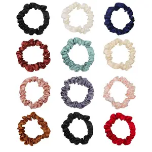 12 Satin Elastic Hair Accessories - Comfortable Silk Scrunchies, Skinny Ties for Wedding, Teen Girl Trendy Gifts
