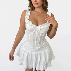 ChicCurve French Style Corset Top for Women Bone Support Tummy Control Silky Skin Friendly Fabric Sweet Aesthetic Bustier for Daily Wear