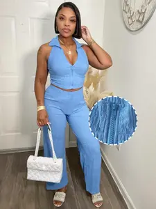 Fashion Blue Two-Piece Zipper Top Set, Casual Summer, Stylish Two-Piece Set, Perfect for Daily Wear, Trendy Blue Color