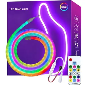LED Neon Light Strip (3.28ft / 6.56ft / 9.84ft) - RGB LED Strip with Remote Control | 5V Power | Sound & Remote Control | Flexible Neon Lighting | RGB Ambient Decor for Halloween, Christmas, and summervibes,summervib