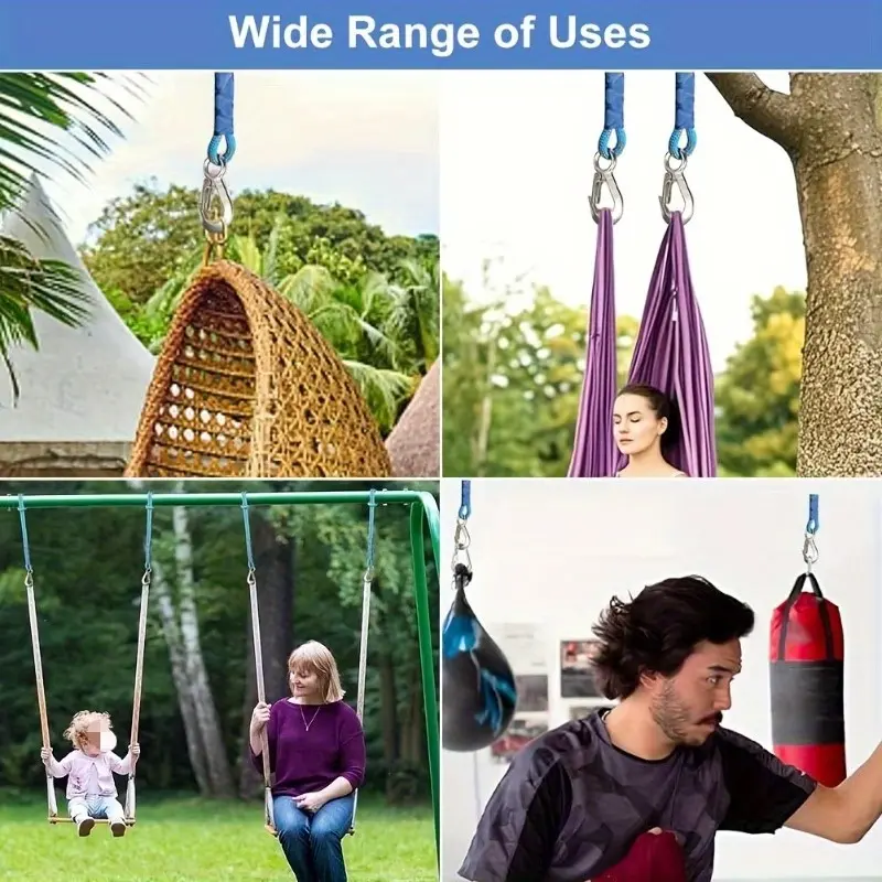 Hook Loop Swing Suspension Rope, Durable Nylon Material, Ideal for Hammocks & Tree Swings, Easy Install with Carabiners