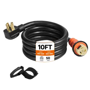 Father's Day Gift VEVOR Heavy Duty Generator Cord, 10 Feet Generator Power Cord, 50AMP ETL Listed Cord, 12000 Watts Black Cable, SS2-50R Generator Plug, SS2-50P Extension Cord, 125/250V Generator Wire w/ Portable Strap