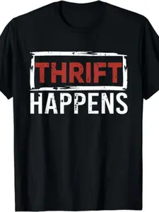 Thrift Happens Thrifter T-Shirt| Same Style for Men And Women,  Summer, Short-Sleeved, Printed, Pure 220G, Crew Neck, Vintage Style, Regular Fit, Slight Stretch Fabric, Drawing Pattern.
