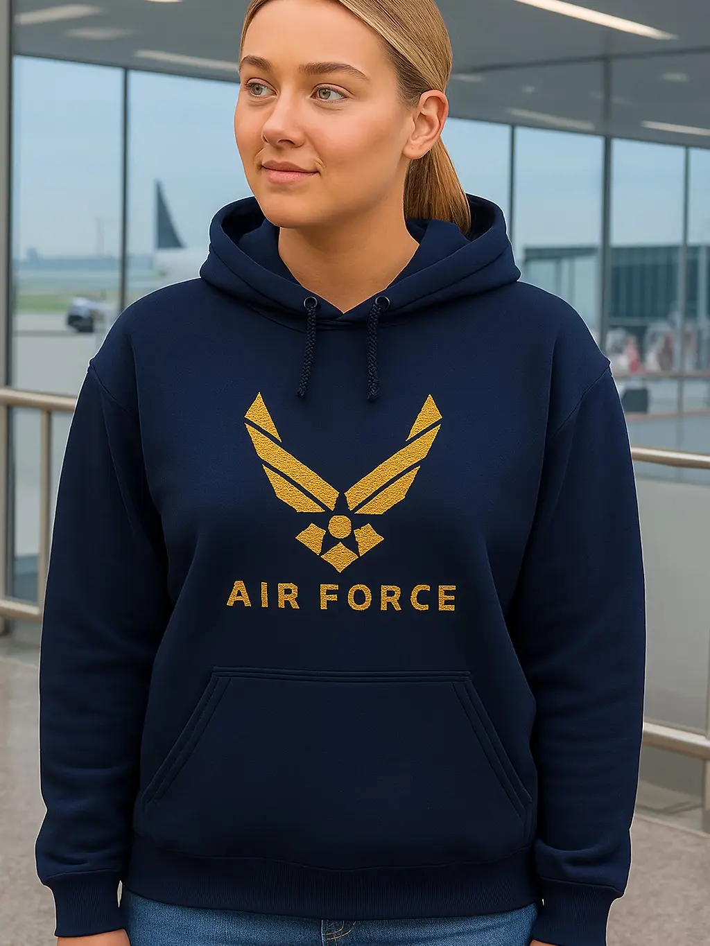 Air Force Embroidered Hoodie or Crew Neck Long Sleeve Classic Fit Unisex Adult Casual Everyday Wear Comfortable