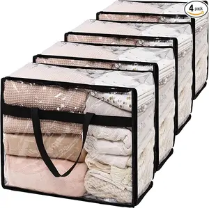 Transparent Storage Bags 60L – SGHUO 4PCS Vinyl Clothes & Bedding Storage Containers with Zipper & Handles for Organization & Moving