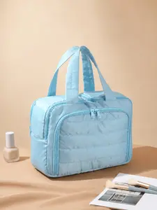 1pcs Large Capacity Makeup Bag Cosmetic Bags Solid Color Portable Travel Wash Bag Double Opening Waterproof Divider Multi Colors Pink Black Blue Home Travel Cosmetics Skincare Organizer Gift For Mom Wife Bestie Friends