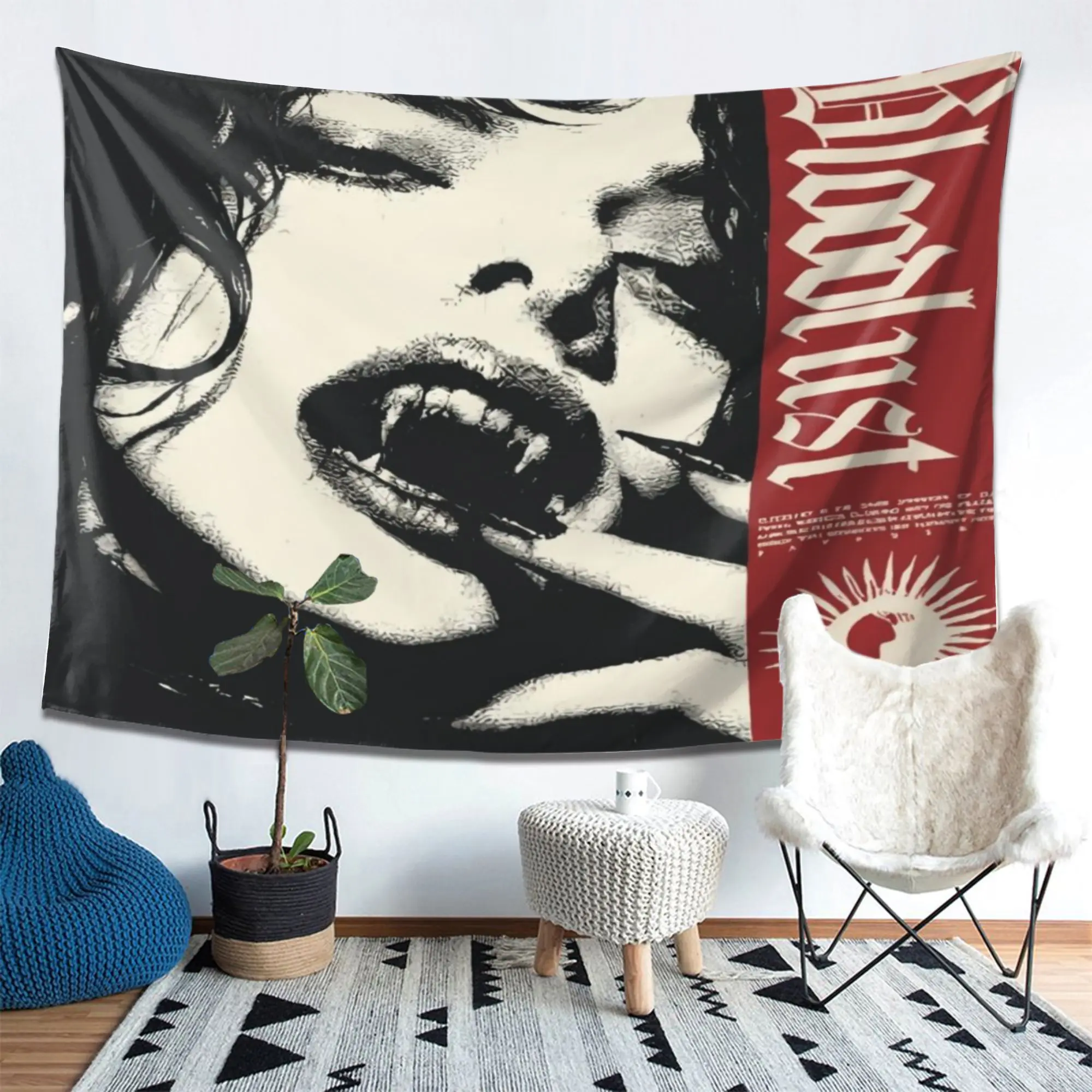 Vintage Vampire Gothic Tapestry Wall Hanging - Lightweight Polyester Artwork, Dark Aesthetic Banner Decoration for Bedroom, Halloween Party, Wedding Studio