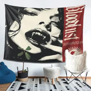 Vintage Vampire Backdrop Gothic Tapestry Wall Hanging, Dark Aesthetic Photography Background, Polyester Wall Decor for Bedroom, Lounge Area, Studio, Halloween Party Decor
