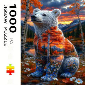 1000 Piece Bear Heart World Puzzle, Large Adult Family Interactive Toy, DIY Home Decor Brain Challenge, Holiday Scene, Perfect Gift