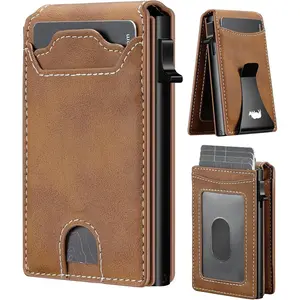 Wallet Card for men slim: smart wallet-RFID minimalist front pocket with ID window pop up wallet with money clip gift for him