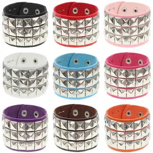 Titanium Steel Stainless Steel European and American Fashion Punk Street Style Nightclub Square Rivet Bracelet INS Couple Leather Bracelet