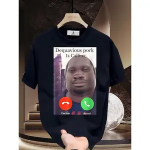 Dequavius Pork is Calling 180g Comfortable Cotton T-Shirt Funny Graphic Tee for Christmas Gifts, Family Party, and Company Team Building - Perfect for Men and Women Looking for Casual Style