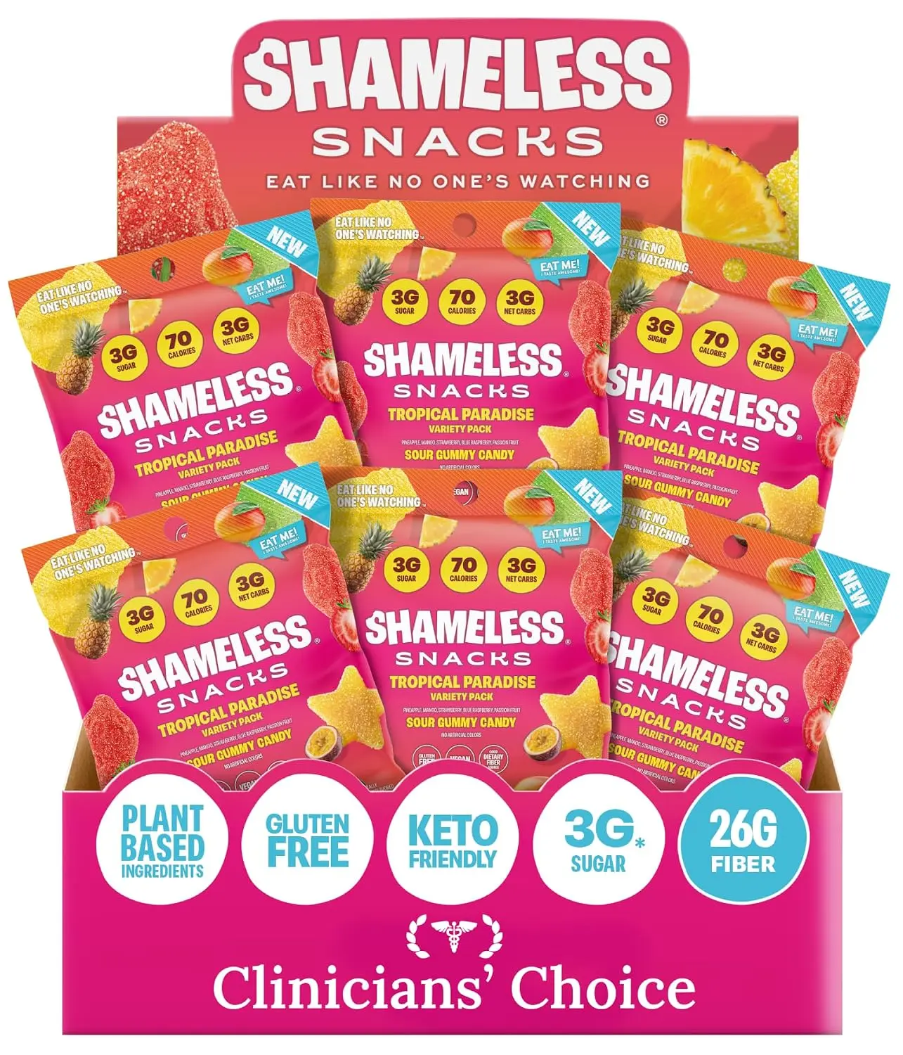 Shameless Snacks Tropical Paradise Sour Gummy Candy Mix, 5 Tropical Fruit Flavors, Keto Friendly, 3g Sugar, Gluten Free, Vegan Fruit Gummies for Adults
