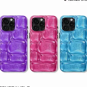 NeeDohS Cool Crush Ice Cube Phone Case, 3D Visual Printed Graphic Hard Phone Cover, Anxiety Sensory Play Blue 17 Air Pro Max