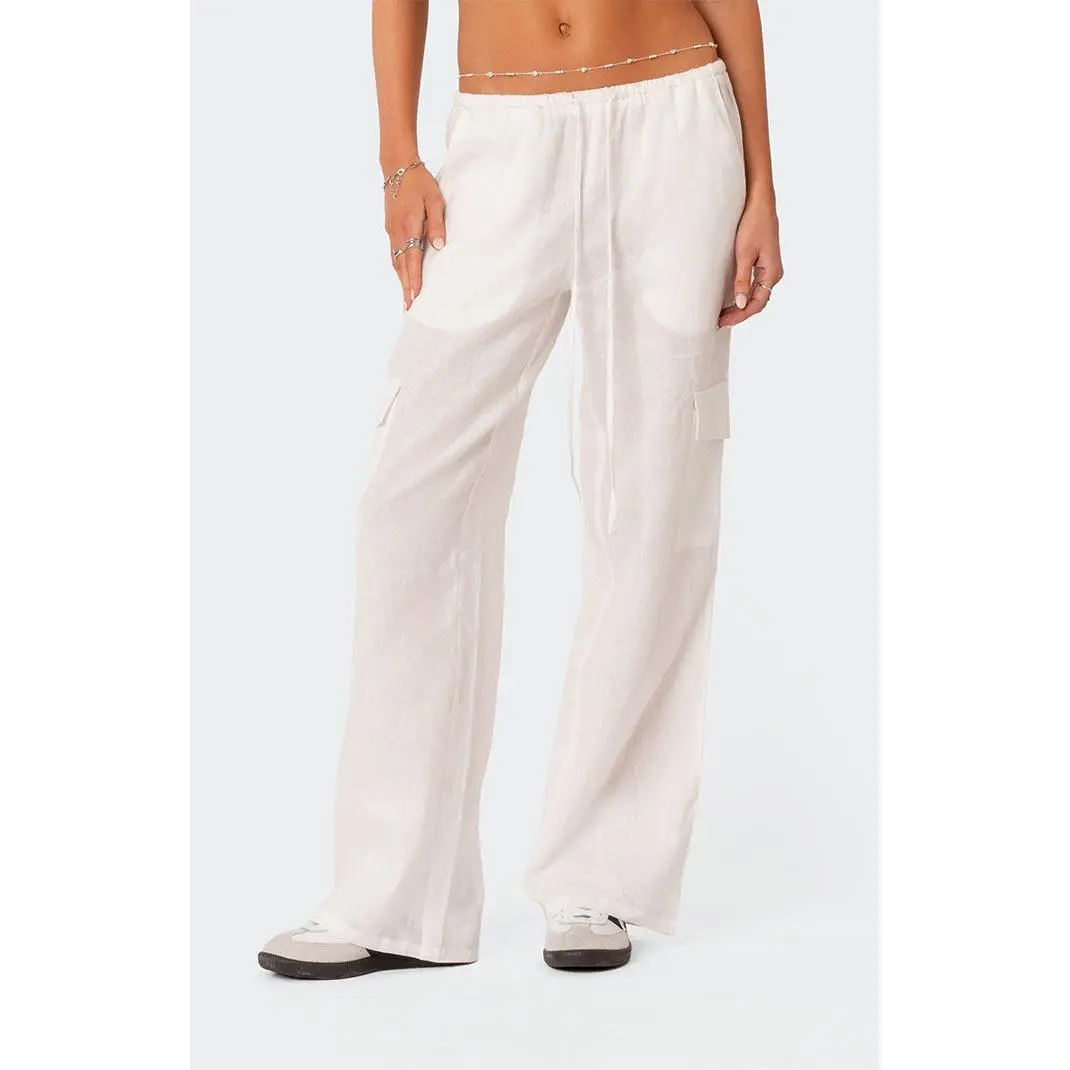Edikted Women's Lyric Linen Low Rise Cargo Pants