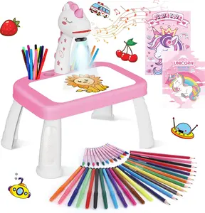 Unicorn Drawing Projector Table Set for Kids Girls with 9 Projection Discs 54 Patterns Watercolor Pens Pencils Crayons Coloring Book Stickers and Eraser Perfect Preschool Kindergarten Gift Paint Pens Markers Art Markers Pen Colorful Precision Pens