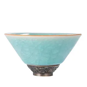 Ice flower Ruyao blue bucket hat master cup open piece can be raised high-end ceramic tea cup tasting cup kung fu tea set
