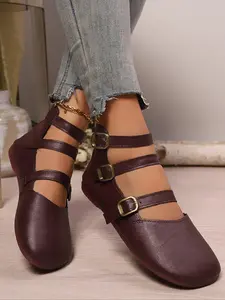 Women's Fashionable Stylish Solid Color Ankle Strap Platform Shoes, Casual Comfortable Buckle Decorated Shoes for Daily Wear, All Match Shoes for Daily Wear