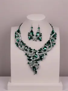 Luxury Crystal Necklace Earring Set Green Palace Baroque Bohemian Style Decorative Necklace Ethnic Style