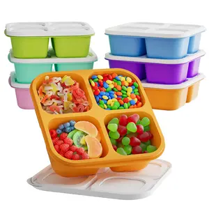 6 Pcs Bento Snack Containers, Reusable 4 Compartment Food Storage Container with Lids, Divided Lunchable Container, Freezer, Microwave & Dishwasher Safe
