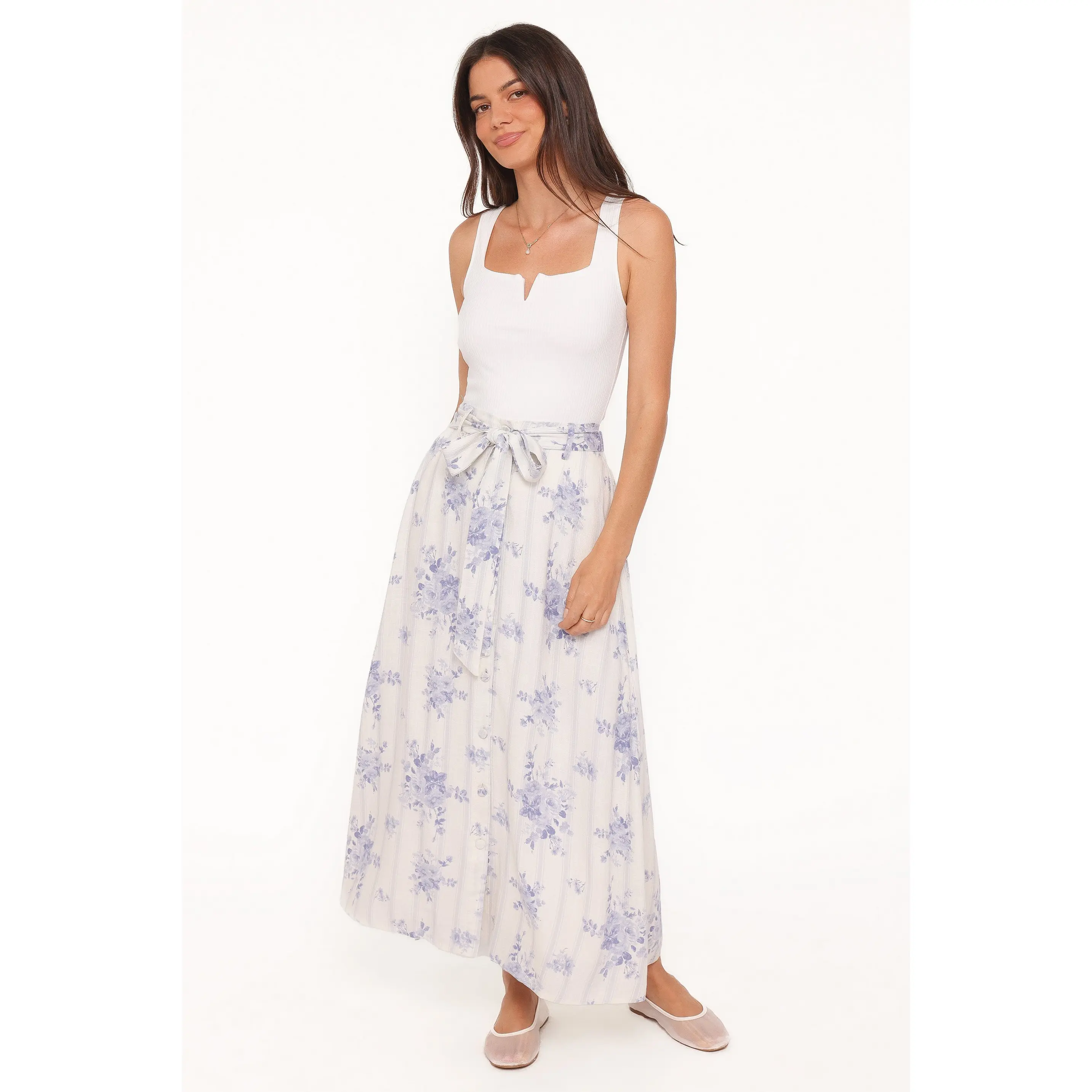 Xander Tie Waist Midi Skirt - Lilac Floral
